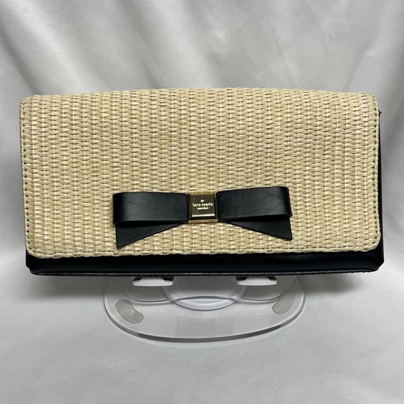 kate spade Handbags - Kate Spade EUC Black and Cream Woven Clutch, Magnetic closure, clean edges